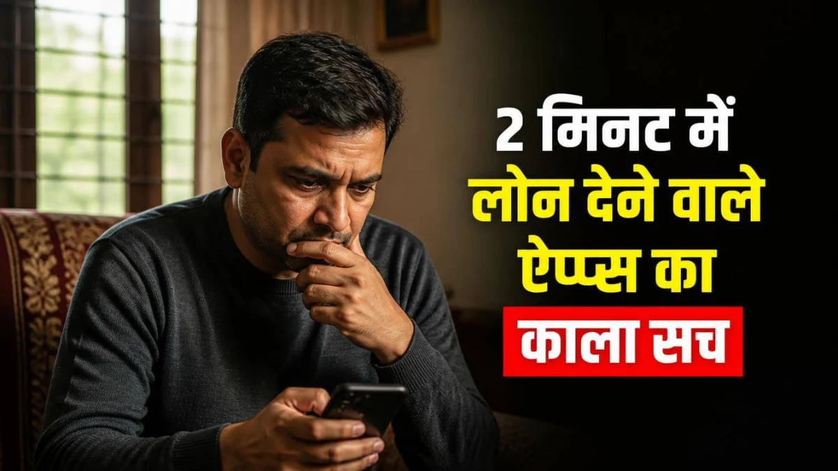 stressed indian man checking phone fake instant loan app fraud 2 minute me loan