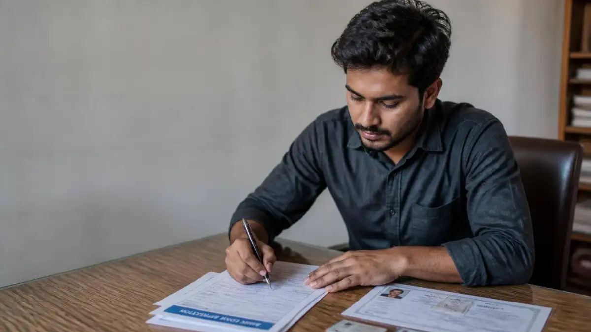 10वीं या BA पास की मार्कशीट के आधार पर असली PMEGP बिज़नेस लोन का फॉर्म भरता हुआ एक युवा (Marksheet loan real process)
